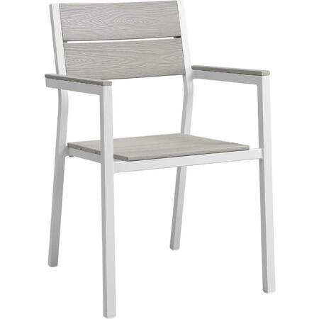 PRIMEWIR Maine Outdoor Patio Armchair Dining Chair White Metal & Light Gray plywood EEI-1506-WHI-LGR